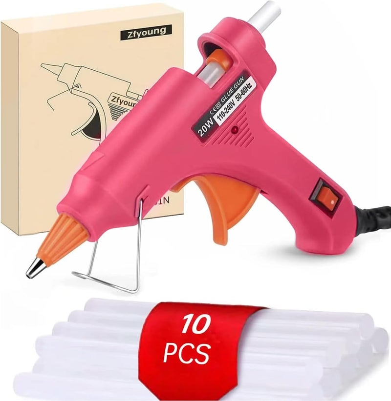 FYOUNG Mini Hot Glue Gun 10pcs Glue Stick Hot Glue Gun Set For Quick Repair Artist DIY Art Home 20w Rose Red - Image 1